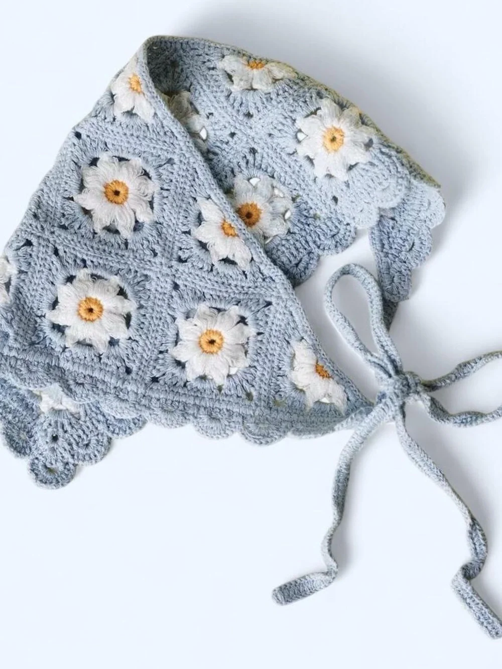 Accessories | Crochet Daisy Bandana Head Scarf Baby Blue Floral ...